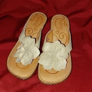Born Leather Flower  Wedge Sandals  Women's Size 6